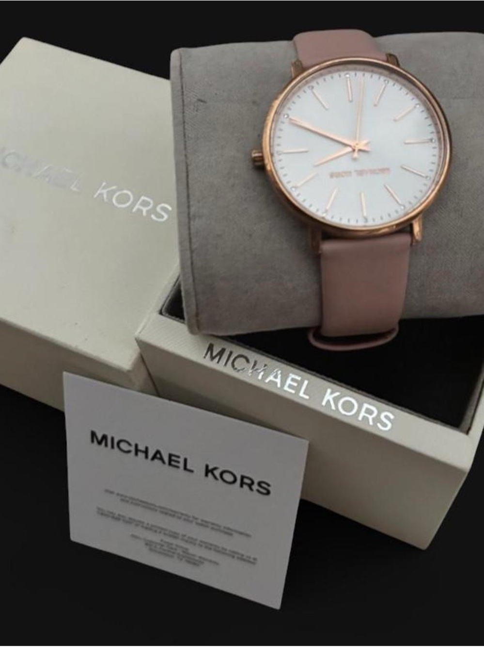Michael Kors Pink Leather Strap Rose Gold Case Watch